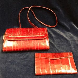 Vintage Exotic Genuine Eel Skin Purse & Wallet Set
